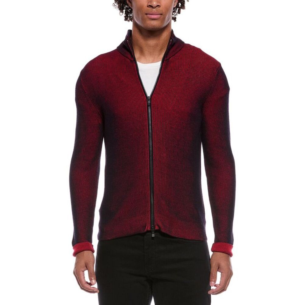 Slowear Mens  Incotex Wool-Blend Ribbed Zip Jacket, Red